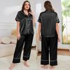 Schlafanzüge für Damen in Übergröße, Hemd- und Hosenset aus Kunstseide, Satin, große Größe, Pyjama, Frühlings- und Sommerkleidung, Nachtwäsche, Freizeitkleidung für zu Hause
