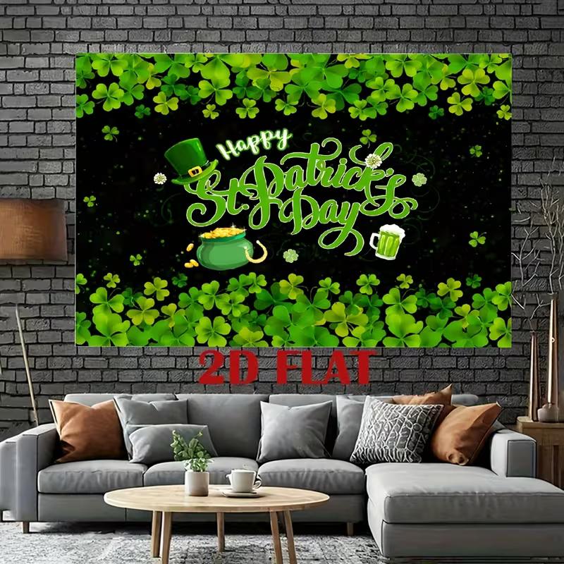 2D Lucky Irish Photography Backdrop with Pot of Gold, Beer Mug and Clovers 47.2x31.5inch/120*80cm