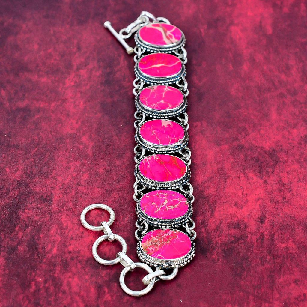 Pink Sea Sediment Jewelry, 925 Solid Sterling Silver Gemstone Bracelet, Handmade Jewelry, For Memorial Day