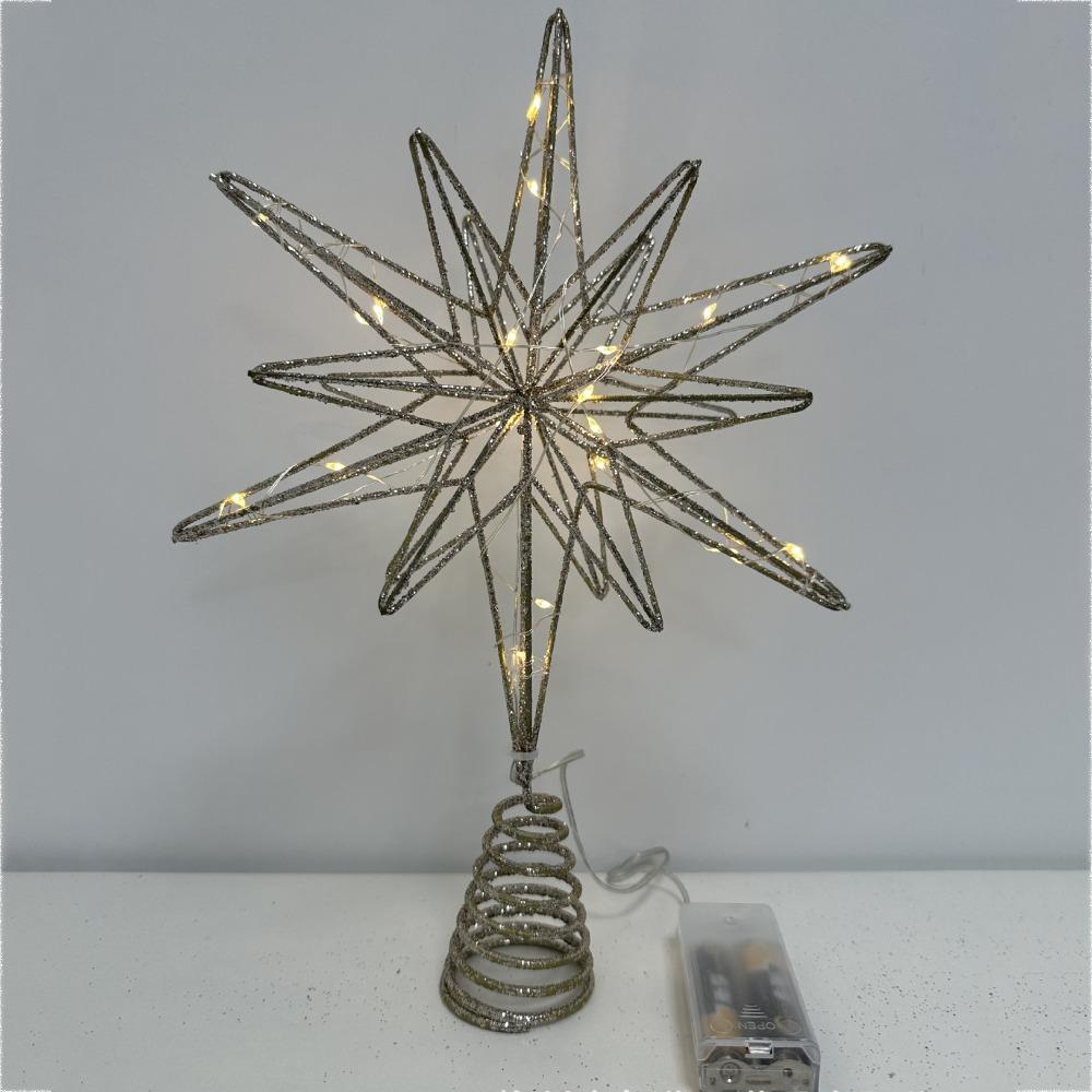 Star Christmas Tree Topper LED Light Lamp Iron Glitter Christmas Tree Decoration Xmas Decoration Party Supplies Light Up Props