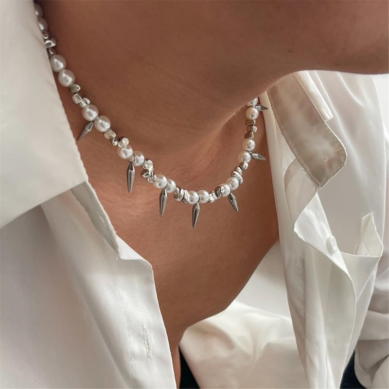 Collana con Pendente di Perle Catena in Acciaio Inossidabile Abbigliamento Casual per Avventure Diurne Celebrazioni Serale