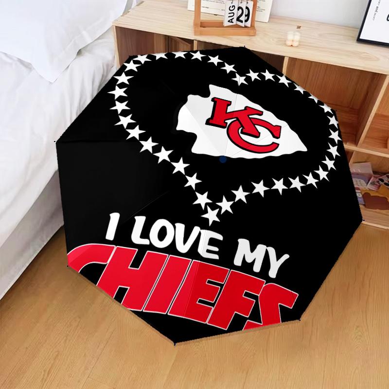 Kansas City Chiefs Pattern Umbrella Folding Umbrella, Automatic Umbrella 8-Frame for Travel, Camping Use Gift for Halloween Christmas