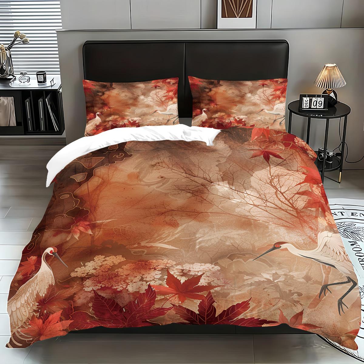 

Home Textiles Maple Leaf Three-Piece Leaf Digital Printing Polyester Quilt Cover Bedding 135x200