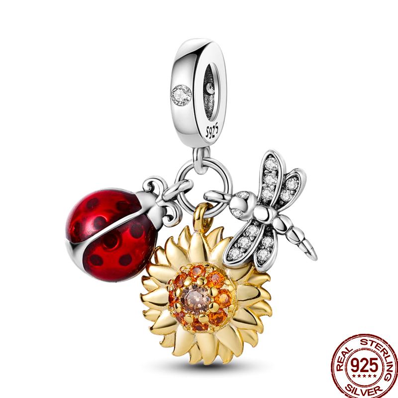 Spring Charm Copper Four-Leaf Clover Butterfly Dragonfly Pendant Beads Suitable For 3Mm Original Bracelet Diy