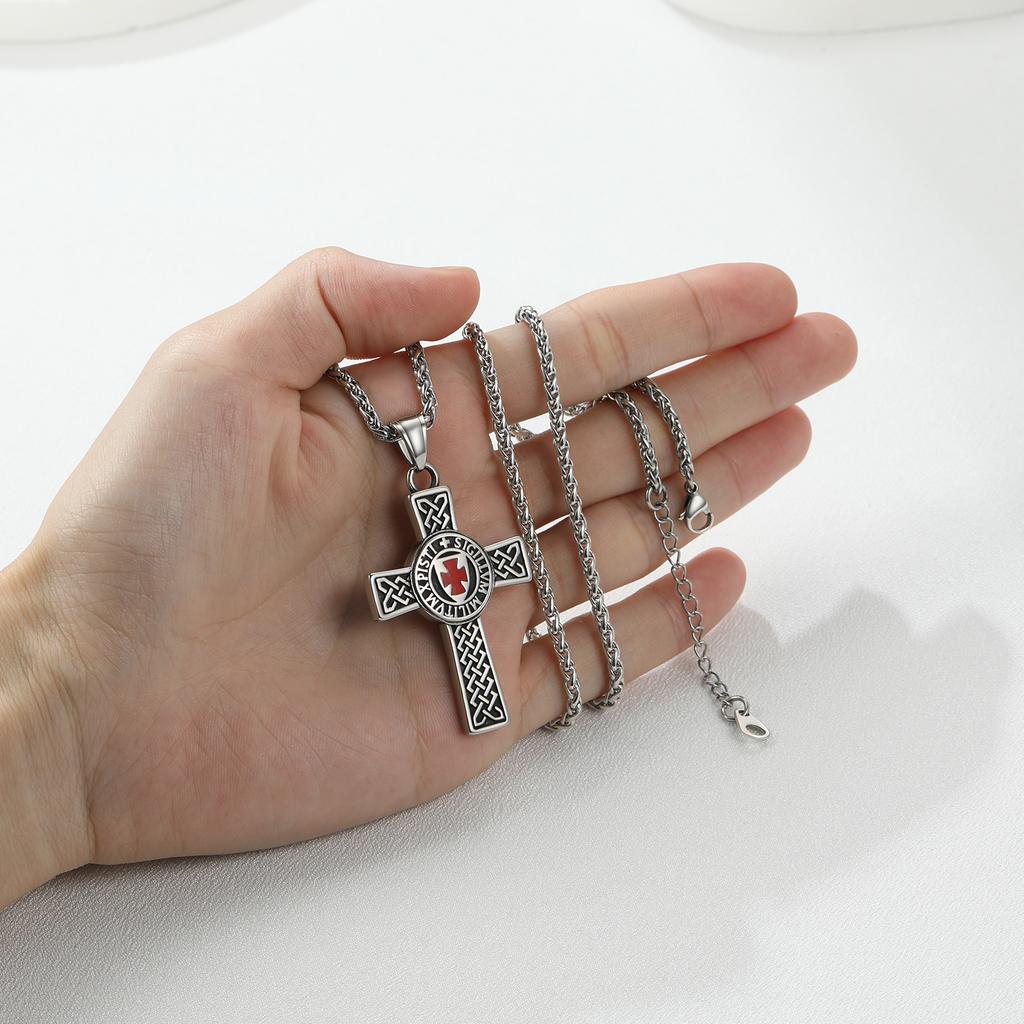 U7 Templer Halsketten aus Edelstahl für Herren Ritterkreuz Schild Anhänger 3D Geprägtes Amulett Symbol Christlicher Unisex Schmuck Geschenk