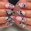 24PCS Fake Nails Sweet Cool Black Polka Dots French Spice Girl Y2k Nails Ins Pink Star Bow with Rhinestone Almond Press on Nails