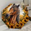Sunflower Horse Art Print - Automatic Opening Umbrella with Foldable Design, Iron Frame, Outdoor, Festival Gift for Fans, Travelers, Daily U