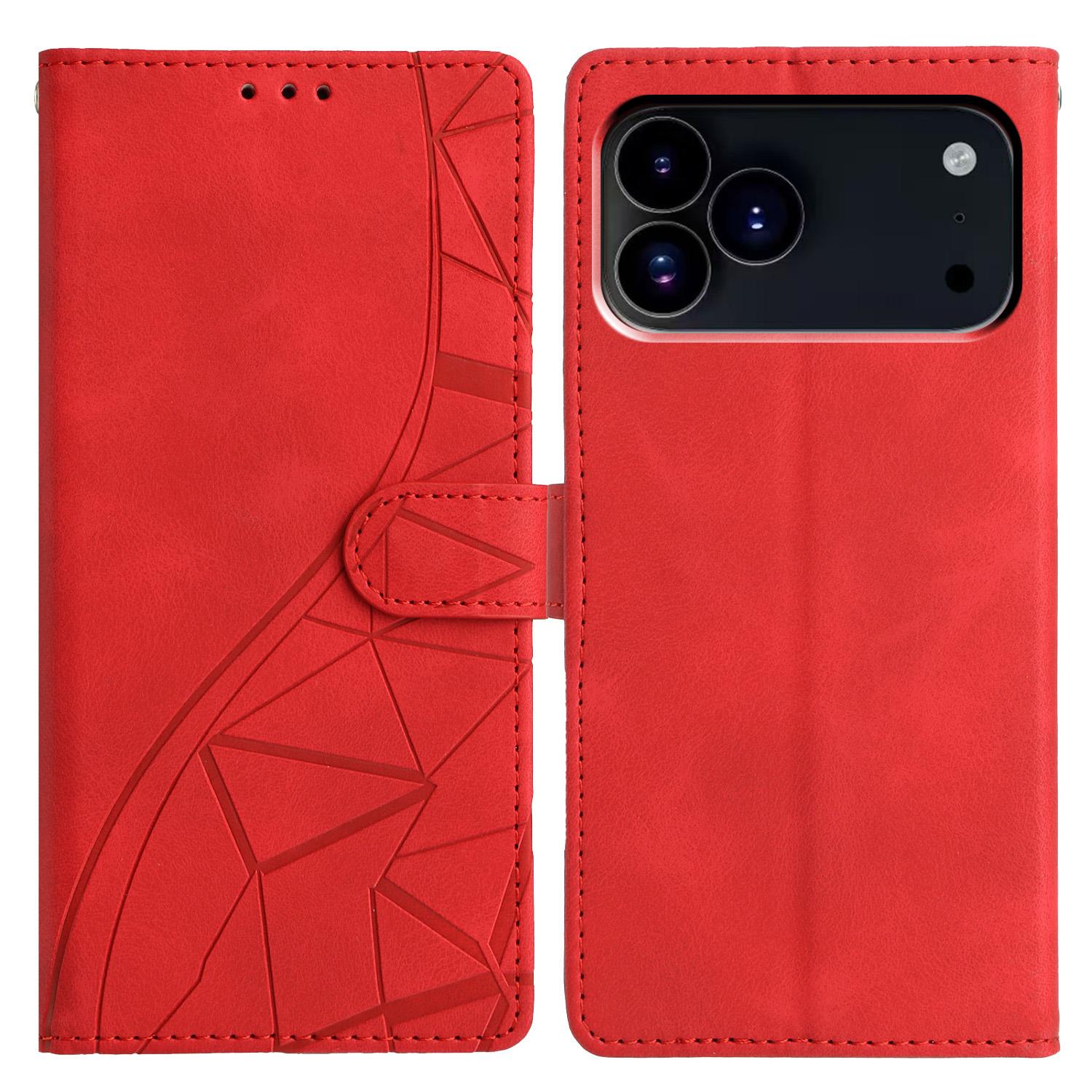 

For iPhone 17 Pro Max Case Wallet Stand Imprinted Triangle Pattern Leather Phone Flip Cover Red