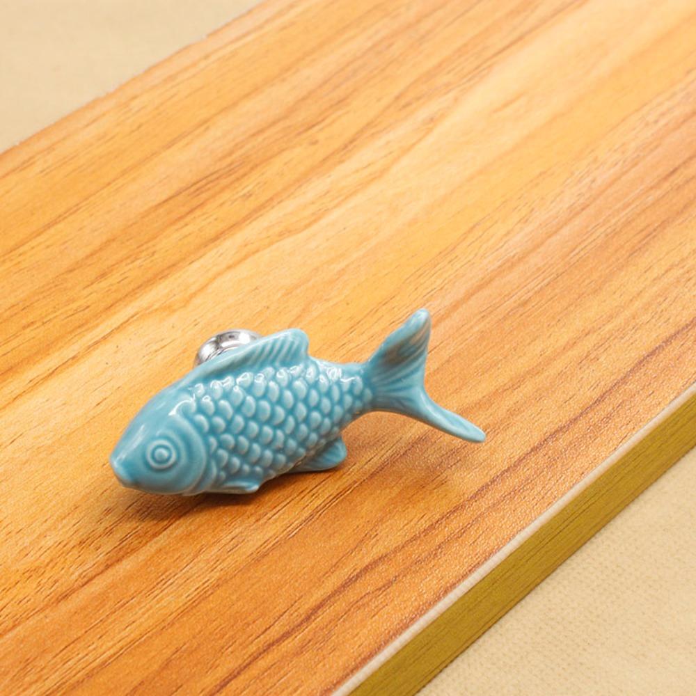 Colorful Ceramic Drawer Knob Single Hole Fish Shape Cabinet Handle Cupboard Knob for Kids Room