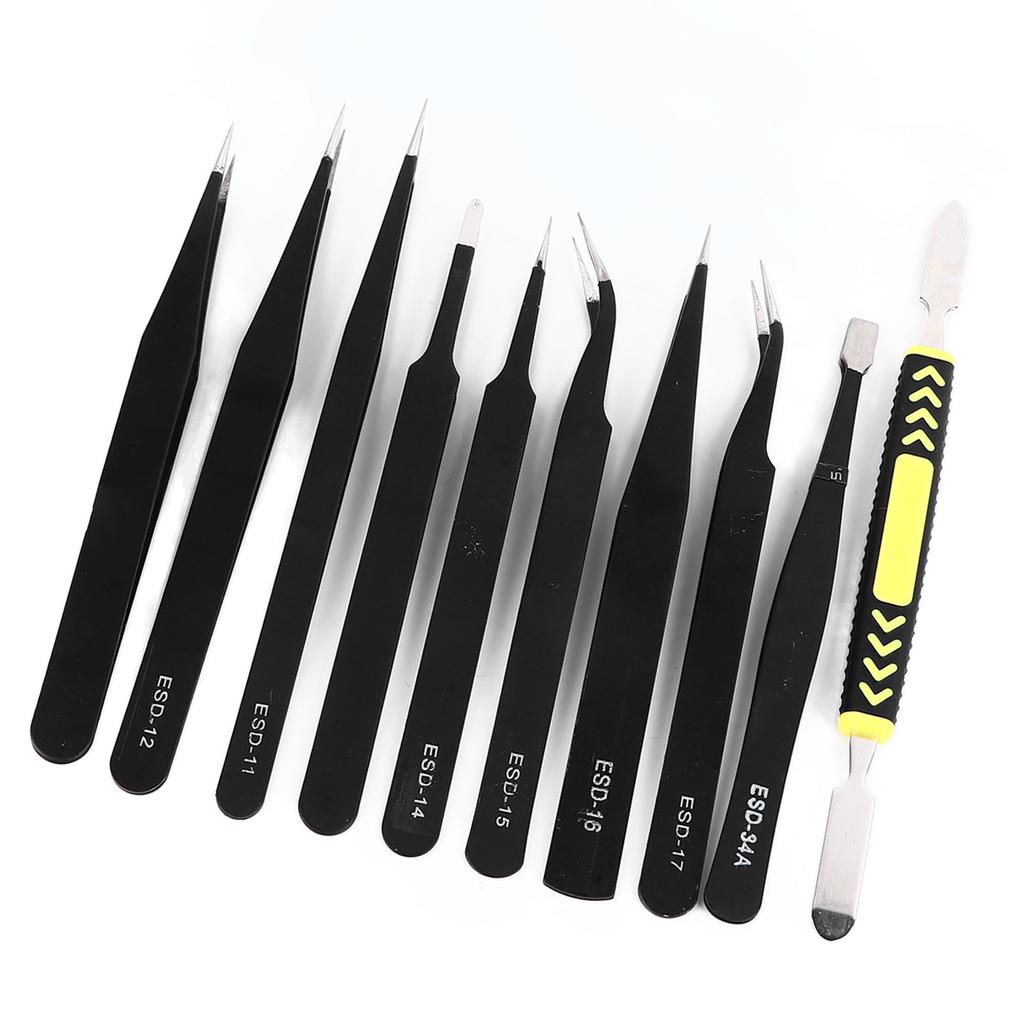 10PCS Set Craft Tweezers Kit Stainless Steel Tip Elbow Soldering Tweezers Kit with Storage Bag