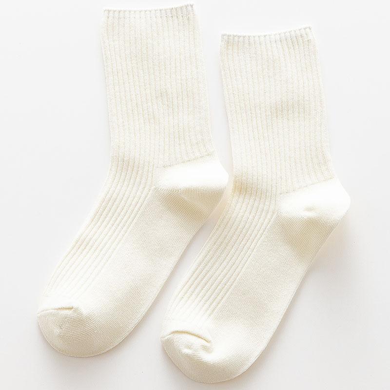 Ladies Autumn and Winter All Kinds of Solid Color Vertical Stripe Tube Pile Cotton Socks