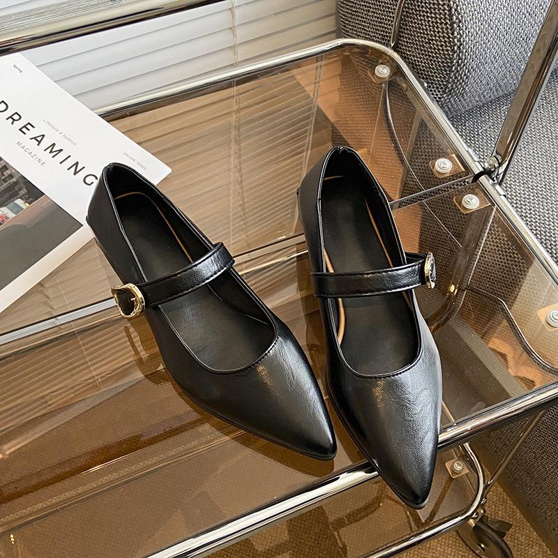 Pointed single shoes women's spring and autumn thick heel soft leather with Mary Jane shoes 2025 new versatile black high heels