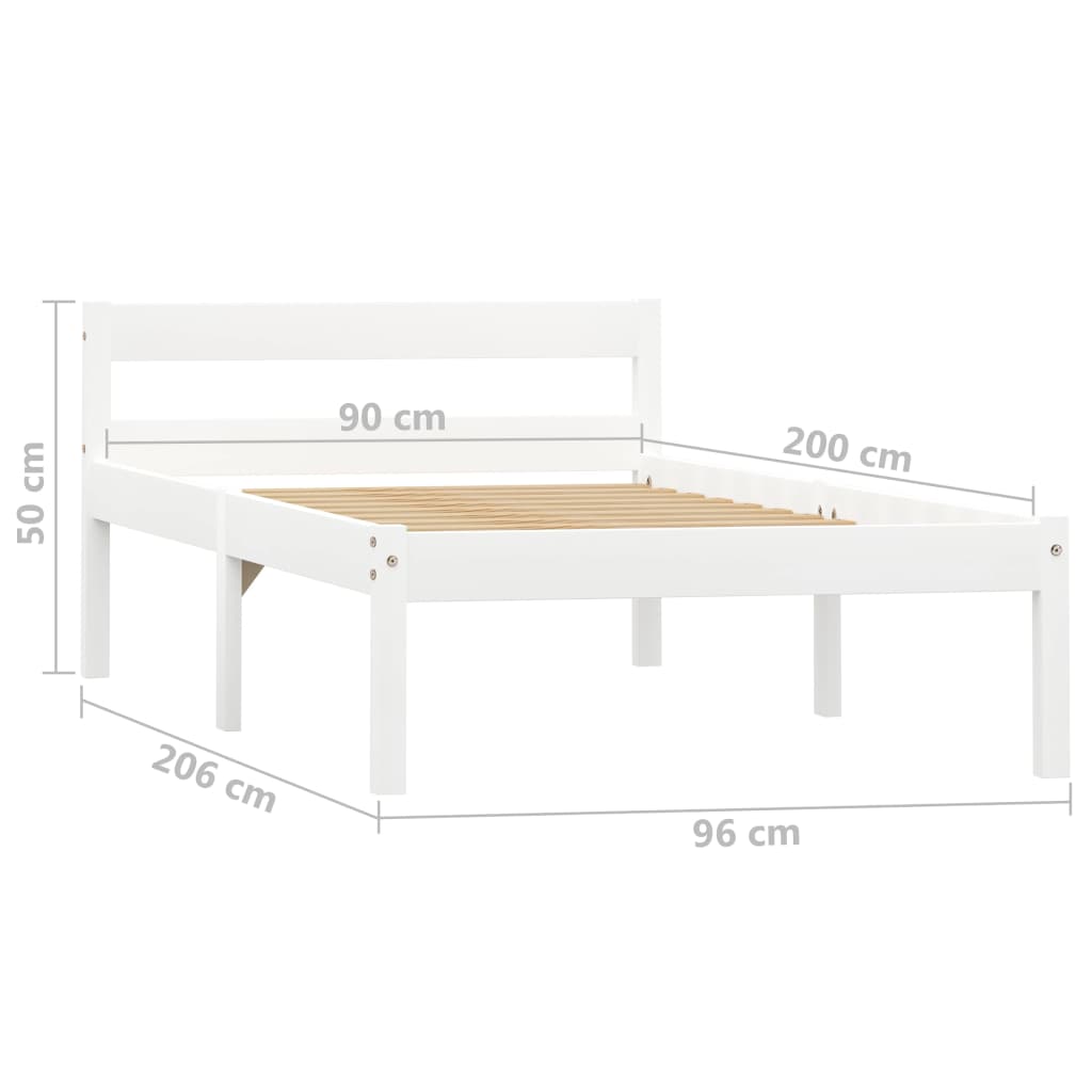 Solid Wood Bed Frame White Pine 90x200 cm