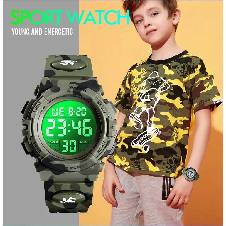New Design Children Outdoor Sport Waterproof Watch Boys Student Camouflage Luminous Digital Watches
