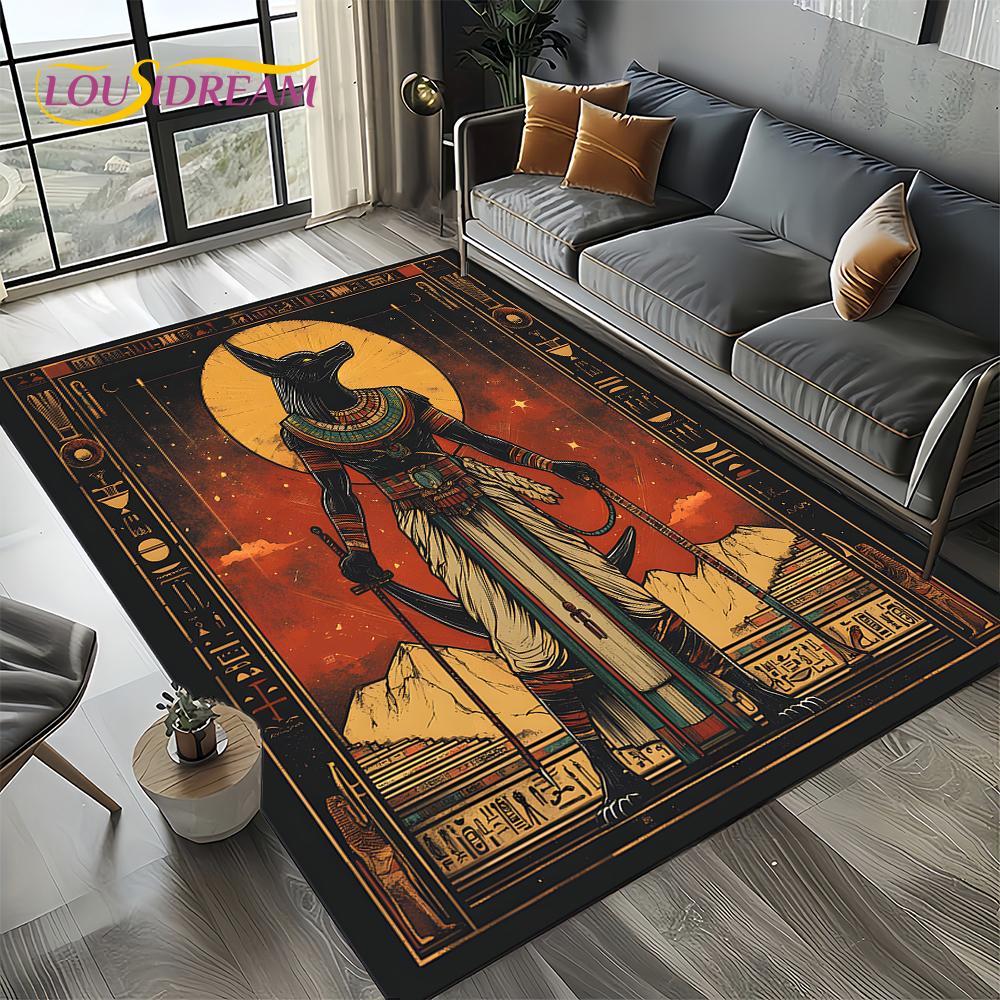 2025 Ancient Egypt Death Anubis Pharaoh Horus Mythology Carpet Rug for Living Room Bedroom Home Sofa,Area Rug Non-slip Floor Mat