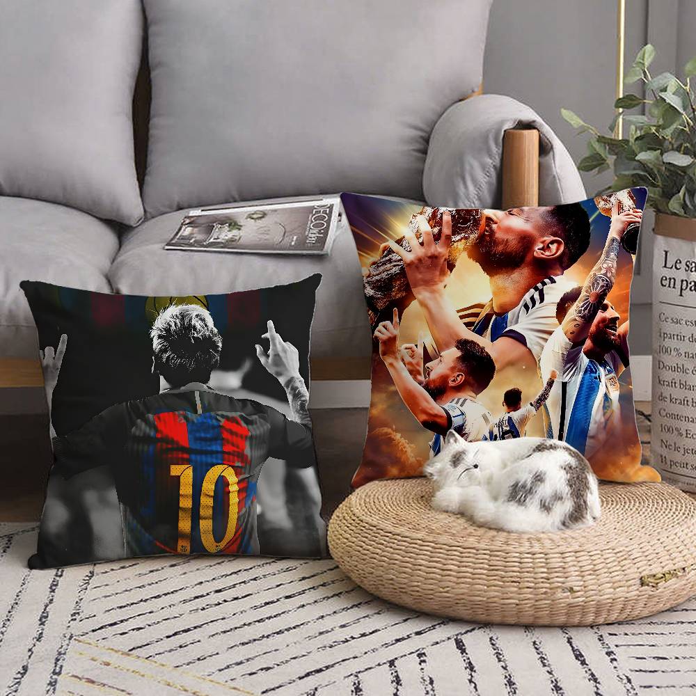 Federa Cuscino Stella del Calcio L-Lionel M-Messi Quadrato Camera da Letto Divano Comfort per il Tempo Libero Cuscino Auto Soggiorno Decorazione per la Casa