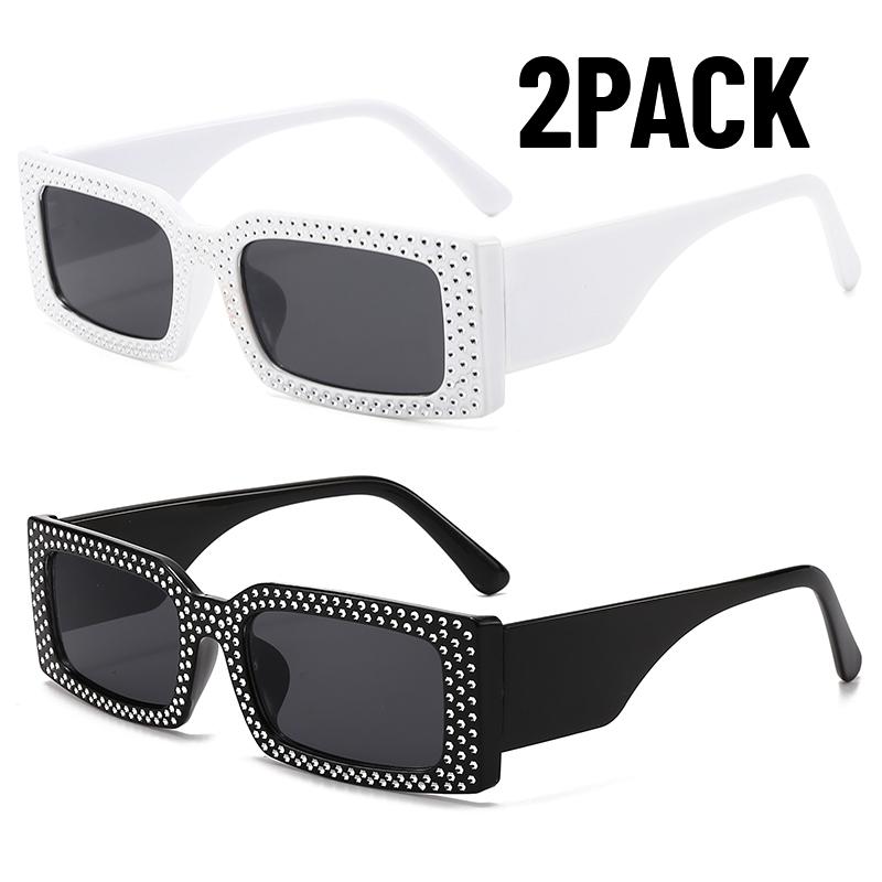 2PACK Trendy New Modern Diamond Glasses Fashionable Small Frame Square Sunglasses Women European and American Hip Hop Sunglasses