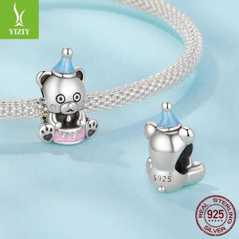Birthday Cake Bear Diy Bracelet Beaded Accessories Cute S925 Sterling Silver Beads Loose Beads