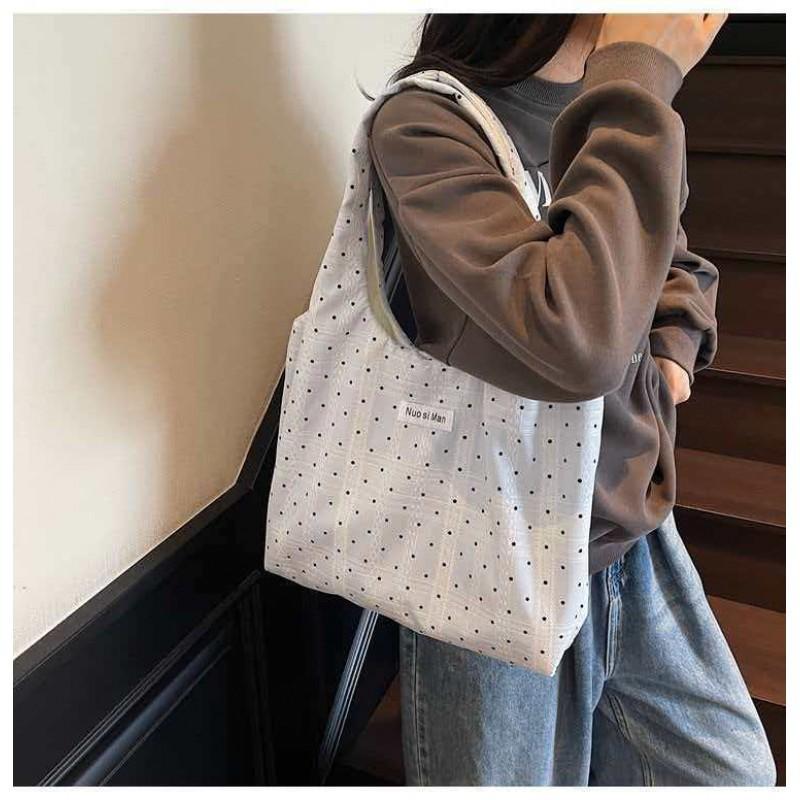 

Korea Style Polka Dot Canvas Shoulder Bag Women s Foreign Large Capacity Tote Commuter Casual 36x12x28 синий