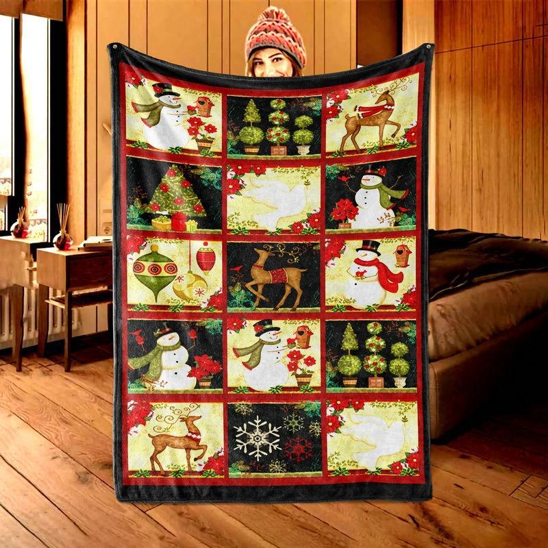 Christmas Cartoon Pattern Digitalprinted Polyester Bedroom Velvet Flannel Soft Sofa Cover Blanket Fleece Soft Sofa Cover