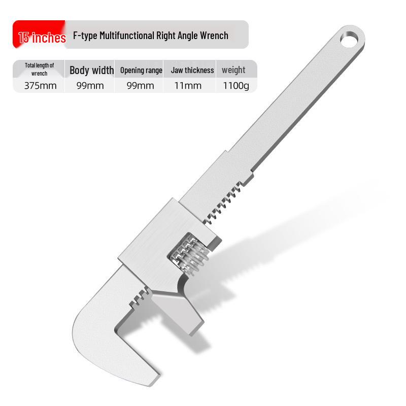 Large Opening Adjustable F-Type Multi-Function Right Angle Pipe Wrench Tool