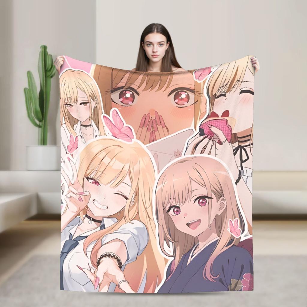 Kitagawa Marin My Dress-Up Darling Blankets Anime Flannel Funny Breathable Throw Blankets Bedding Lounge Spring/Autumn Office