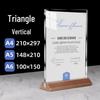 A4 Acrylic Table Card Holder with Beech Wood Base, Double-Sided Pull-Out Display Stand