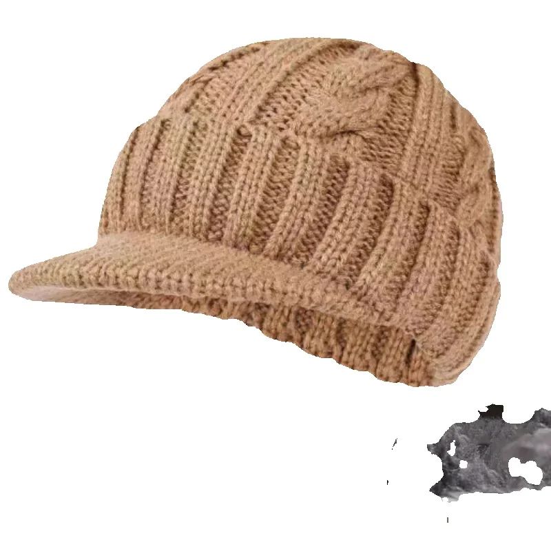 2026New Men's Short-Brimmed Baseball Cap Classic Fashion Winter Warm Baseball Cap Thickened Braided Knitted Hat