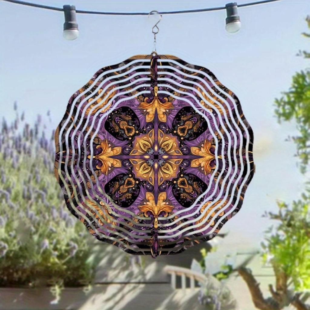 Mandala Metal Wind Spinner Hanging Garden Decor with Intricate Floral Geometric Design Outdoor Courtyard Home Decor for Holidays and Special Occasions
