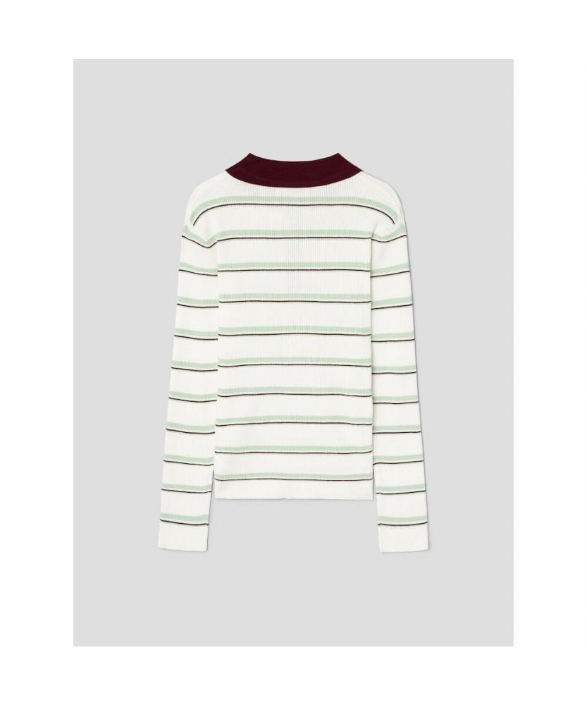 8seconds Collared Neck Striped Pullover Ivory