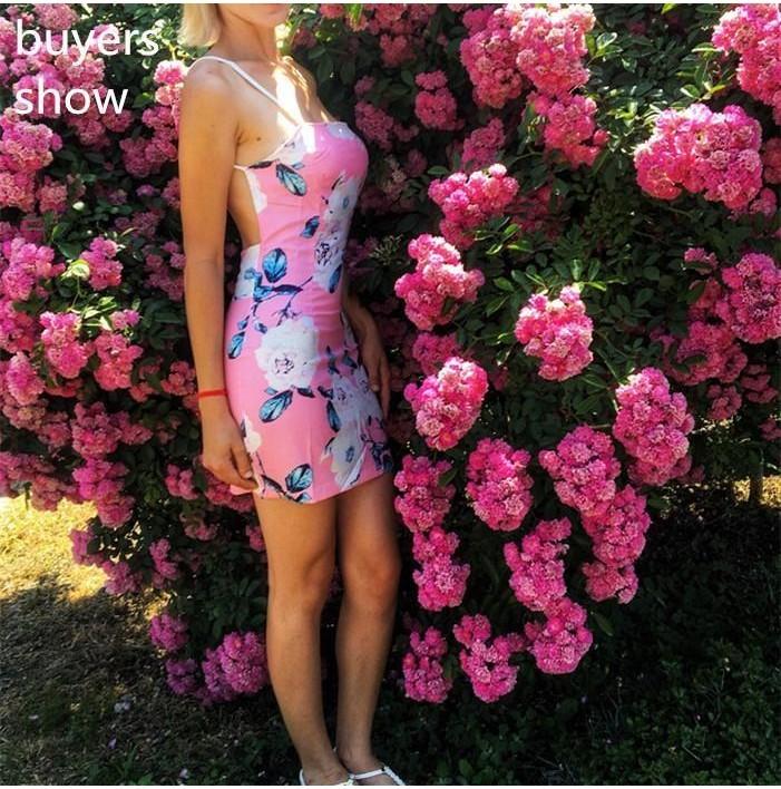 Elegant Women Sleeveless Floral Print Backless Dress For Summer Evening Parties