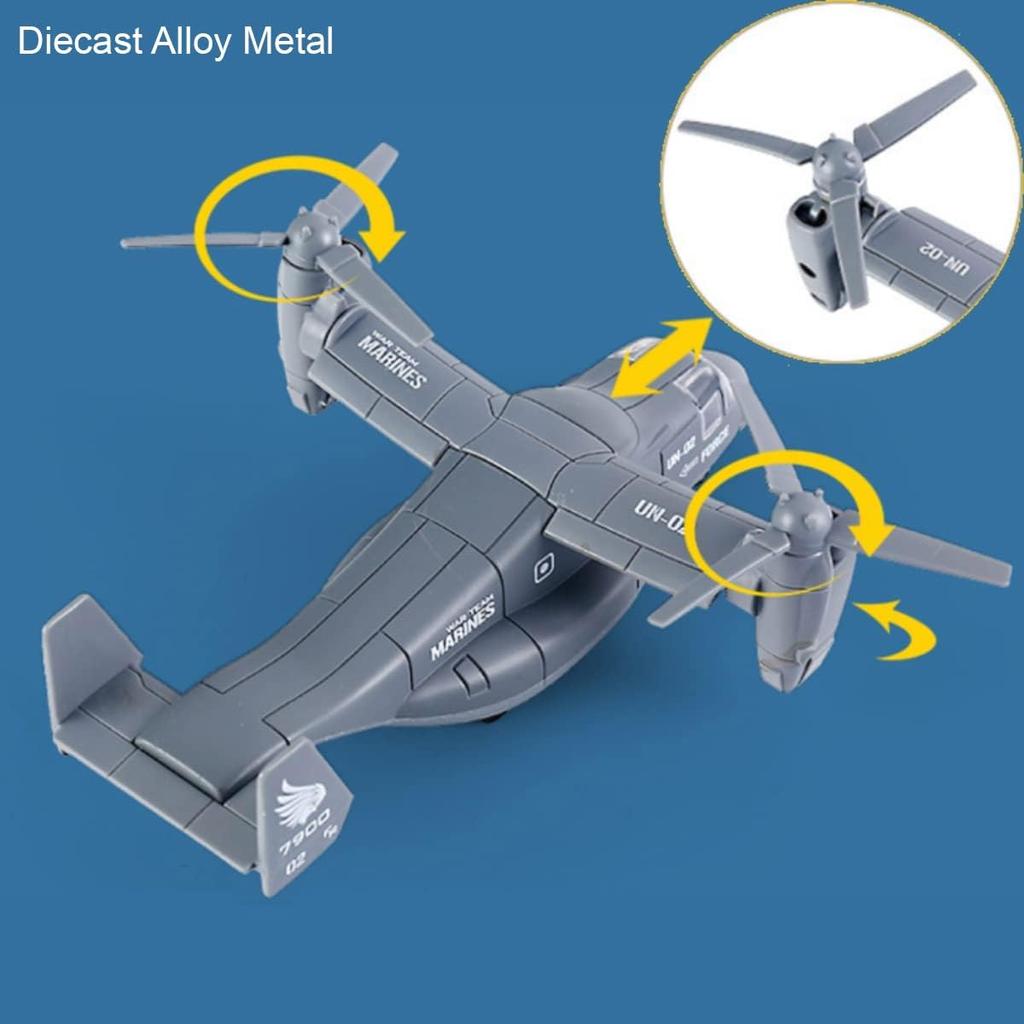 1/400 Diecast Metal Military Transport Helicopter 7900 UN02 V-22 Osprey Alloy Model Plane Transporter Aircraft with Pullback Action, Lights and Sound
