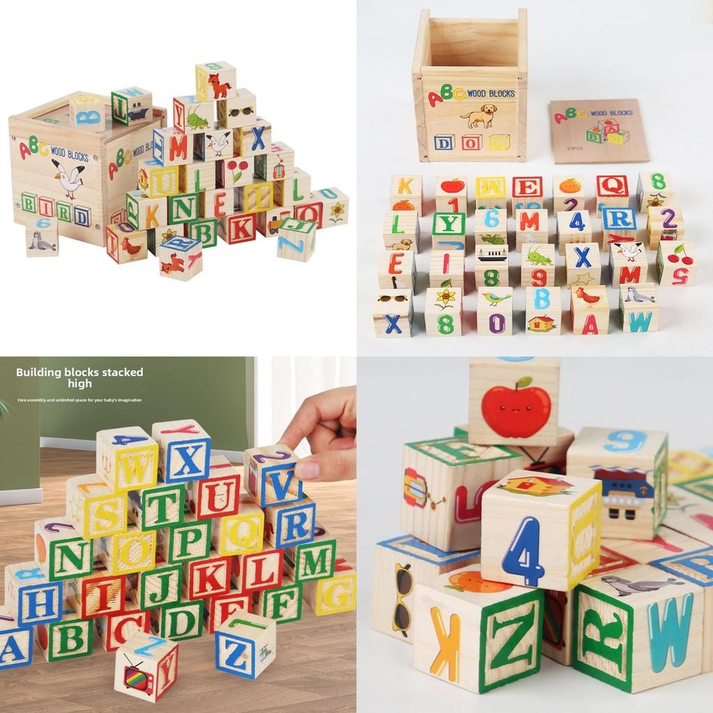 Number Letter Wooden Blocks Kids Large Size Preschool Education Toy Learn Early