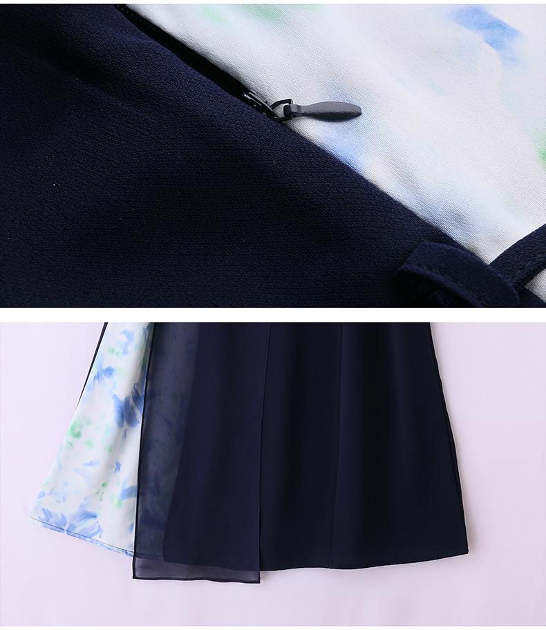 2025 Women's V-Neck Ink Print Color Block Dress with Pendant Belt