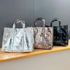 Escallia DKES_K408 Metal Glitter Leather Square Tote Crossbody Bag