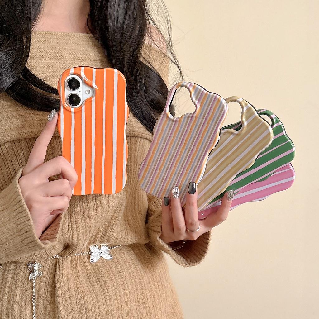 Niche Color Block Striped Case for iPhone 16 Pro Max Apple 17 Phone Case 15/14 Two-in-One Film Case