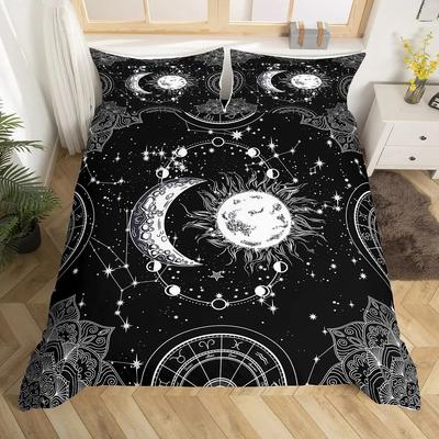 Set Copripiumino Sole e Luna Dorati Boho Colore Misterioso Decorazione per la Casa Set Biancheria da Letto Regali per Adulti con Cerniera Coperta Decorativa