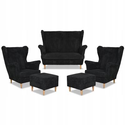 Bonito Wingback Lounge Set Sofa Armchairs Poufs Family Furniture Black