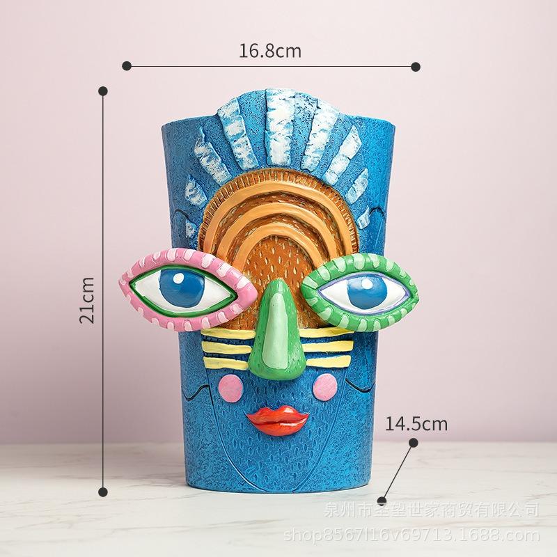 Maya Big Eyes Facial Sculpture Flower Pot Abstract Art Resin Flower Pot Garden Courtyard Home Desktop Decoration Plant Container