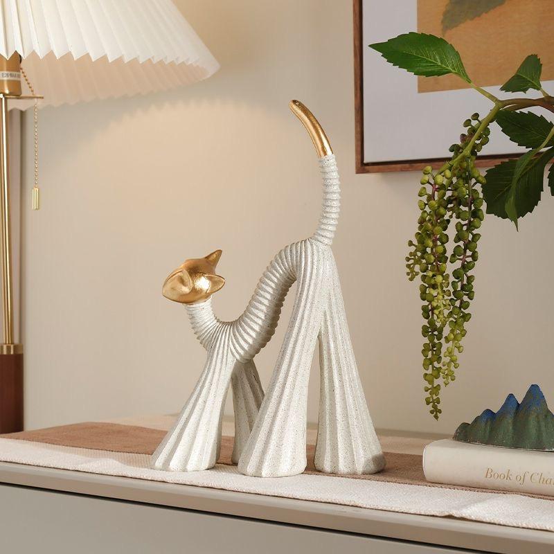 Luxury Lazy Cat Figurine, Resin Cute Cat Statue Decorative Ornament for Desk & TV Cabinet Home Decor