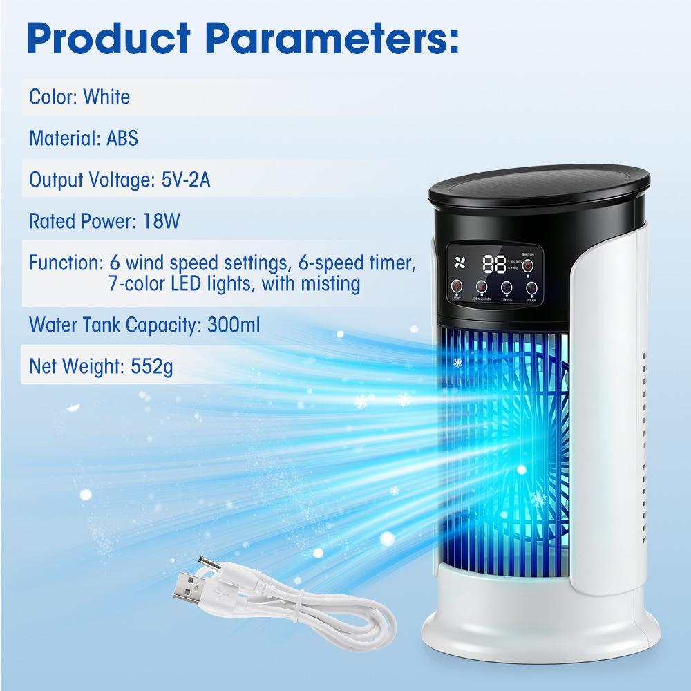 Compact Air Conditioner & Humidifying Fan with 7-Color LED Lights