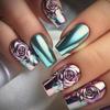 Iridescent 3D Rose Long Trapezoid Wearable Nail Stickers - 24 Removable Pieces