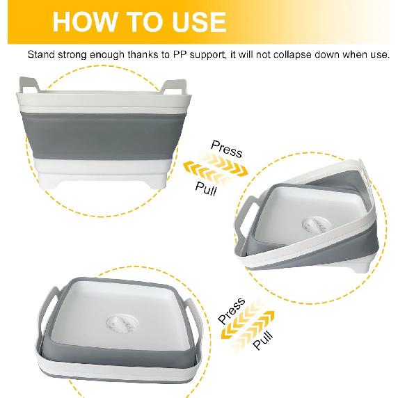 Collapsible Dish Basin & Sink Tub With Drain Plug – 2.4 Gal Baby Bottle Wash Basin, Bottle Washing Bin For RV, Camping, Kitchen | Collapsible Water