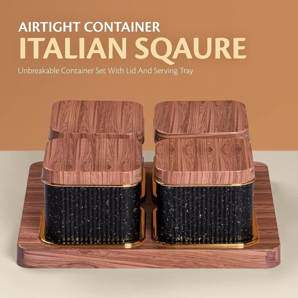 Deckel & Serviertablett, Trockenfrüchte-Box-Set mit Serviertablett zum Servieren von Süßigkeiten, Chips, Keksen und anderen Snacks (4 Stück, Weiß, Polypropylen) (Schwarz 2)