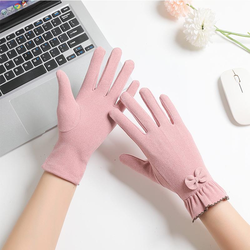 Women's Thin Cotton Touchscreen Cycling Gloves - Windproof, Warm, Velvet-lined for Spring and Autumn