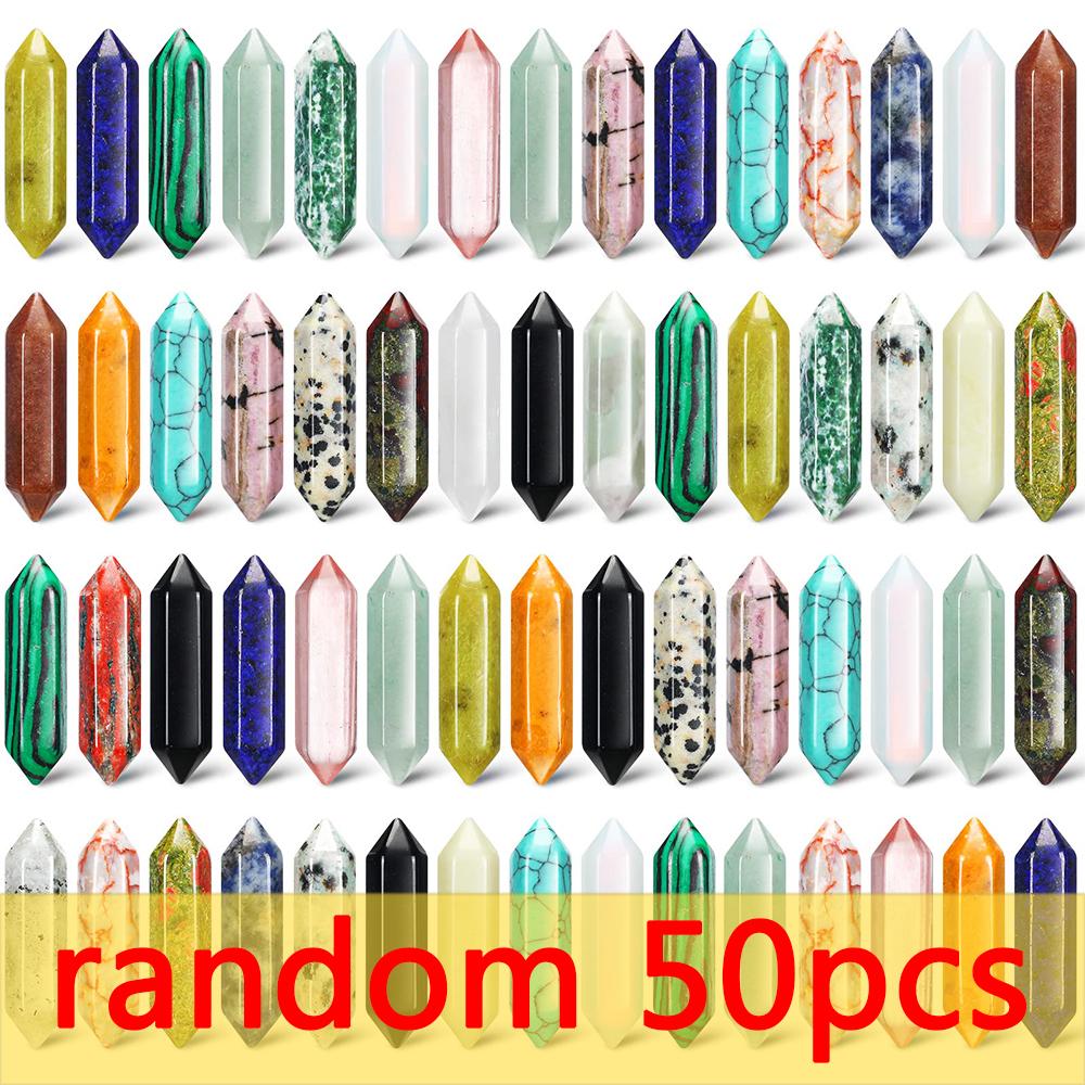 50Pcs Natural Crystal Stone Double Pointed Amethyst Column Carving Gemstone Reiki Healing Ornament Home Decor Collectibles Gift