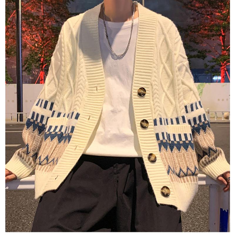 Jaro a podzim Nový trendy všestranný svetr Pánský zesílený volný denní jednoduchý ležérní barevný blok kardiganová bunda Pánská M-2XL