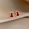 18k New Chinese Simple Zircon Gourd Stud Earrings Niche Earrings Fashionable Versatile Earrings