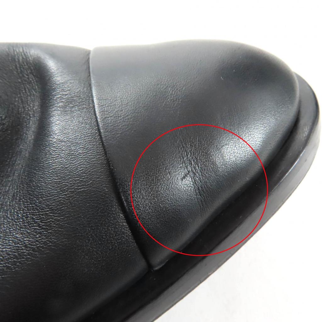 Great CHANEL short boots black leather Women 38.5 G39566 Used