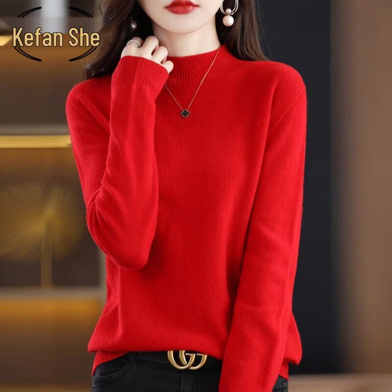 Women's Pure Wool High-Neck Casual Pullover Sweater